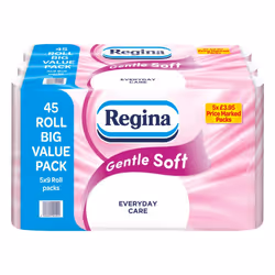 Regina Gentle Soft Toilet Tissue - 45 Rolls of 3 Ply Toilet Paper, 160 Sheets, Soft and Gentle, 30% PCR Plastic Packaging, FS ...