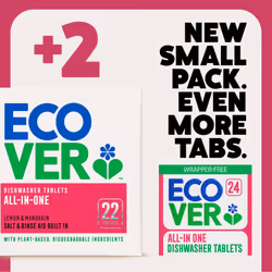 Ecover All-in-One Dishwasher Tablets, Contains Salt & Rinse Aid, Power Cleaning, Mandarin and Lemongrass Scent, Pack of 1, 24 Tablets