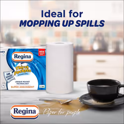 Regina Thirst Pockets Kitchen Roll - 12 Rolls, 1,200 Super Absorbent Sheets, Unique Pocket Technology, Your Ideal Kitchen Companion, FSC certified