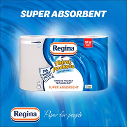 Regina Thirst Pockets Kitchen Roll - 12 Rolls, 1,200 Super Absorbent Sheets, Unique Pocket Technology, Your Ideal Kitchen Companion, FSC certified