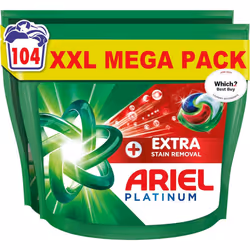 Ariel Platinum PODS? Laundry Detergent Capsules, 104 Washes (52 x 2) ? Extra Stain Removal, Removes 7-Day Dried-In Stains