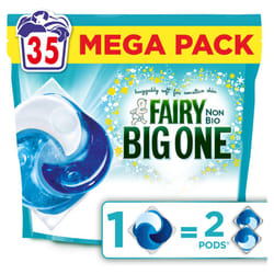 Fairy Non Bio The Big One PODS?, Washing Liquid Laundry Detergent Capasules, 35 Washes, 2X Stain Removal, Huggably Soft For Sensitive Skin
