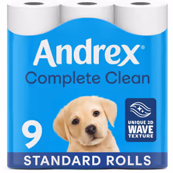 Andrex Complete Clean Toilet Roll 9 Rolls (Previously Andrex Classic Clean Toilet Tissue) Unbeatable Toilet Paper with Unique ...