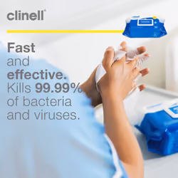 Clinell Antimicrobial Hand Wipes - Pack of 1 - 200 Wipes - Antibacterial, Suitable for Hands and Surfaces - Dermatologically Tested, Kills 99.99% of