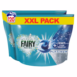 Fairy Non Bio PODS Washing Liquid Laundry Capsules 120 Washes (60x2), Platinum, With Extra Stain Removal For Sensitive Skin