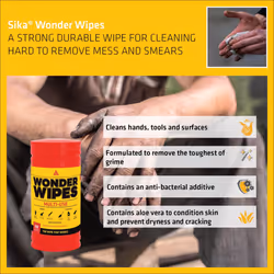 SIKA - Wonder Wipes Multi-Use Cleaning Wipes for the Building Trade - Specially Formulated to Clean Hands, Tools and Surfaces - 100 Wipes