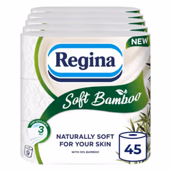 Regina Soft Bamboo - 45 Rolls of Toilet Tissue 3 Ply, 160 Sheets, Naturally Soft for your Skin, Toilet Tissue Made with Bambo ...