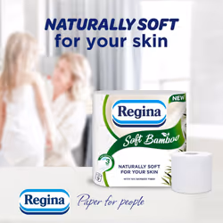 Regina Soft Bamboo - 45 Rolls of Toilet Tissue 3 Ply, 160 Sheets, Naturally Soft for your Skin, Toilet Tissue Made with Bamboo Fibers, Paper