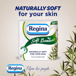 Regina Soft Bamboo - 45 Rolls of Toilet Tissue 3 Ply, 160 Sheets, Naturally Soft for your Skin, Toilet Tissue Made with Bamboo Fibers, Paper