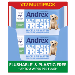 Andrex Ultimate Fresh Washlets, 12 Packs - Gentle, Biodegradable, Flushable Toilet Wipes for Everyday Hygiene, Use with Regul ...