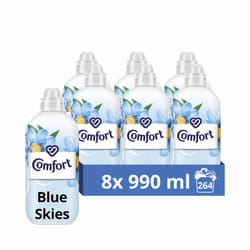 Comfort Blue Skies Fabric Conditioner with Stay Fresh technology for 100 days of freshness + fragrance* 264 washes (8x 990 ml)