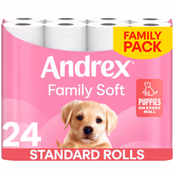 Andrex Family Soft Toilet Paper 24 Rolls (Previously Andrex Gentle Clean) Gentle on your Family?s skin? Pack of 24 Toilet Rol ...