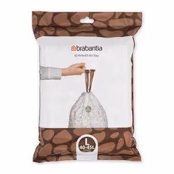 Brabantia 138645 PerfectFit Bin Liners (Size L/40-45 Litre) Thick Plastic Trash Bags with Tie Tape Drawstring Handles (40 Bag ...