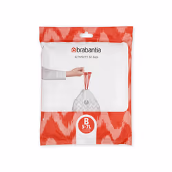 Brabantia PerfectFit Bin Liners (Size B/5 Litre) Thick Plastic Trash Bags with Tie Tape Drawstring Handles (40 Bags),White,13 ...