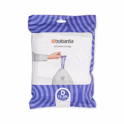 Brabantia PerfectFit Bin Liners (Size D/15-20 Litre) Thick Plastic Trash Bags with Tie Tape Drawstring Handles (40 Bags)