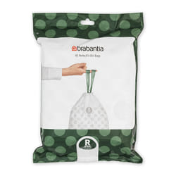 Brabantia 138546 PerfectFit Bin Liners (Size R/36 Litre) Thick Plastic Trash Bags with Tie Tape Drawstring Handles (40 Bags), White