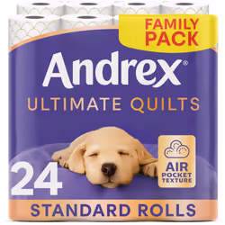 Andrex Ultimate Quilts Toilet Paper 24 Rolls, Air Pocket Technology for Soft, Thick Sheets ? 24 Quilted Toilet Rolls x 1 Pack ...