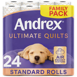 Andrex Ultimate Quilts Toilet Tissue 24 Rolls, Air Pocket Technology for Soft, Thick Sheets - 4 Quilted Toilet Rolls x 6 Packs, FSC Certified