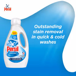 Persil Non Bio Laundry Washing Liquid Detergent outstanding stain removal in quick & cold washes tough on stains, gentle next to sensitive skin 95