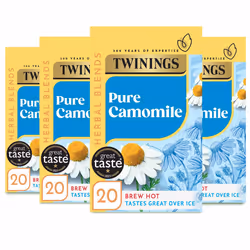Twinings Pure Camomile Flavoured Tea - 80 BiodegradableTea Bags (Multipack of 4 x 20 Bags), Caffeine & Sugar Free Herbal Vega ...