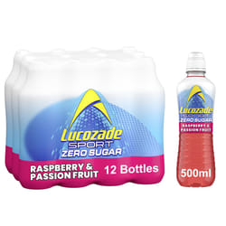 Lucozade Sport Zero Sugar - Raspberry & Passionfruit 12x500ml | Sugar Free Sports Drink, with Vitamin B3 and electrolyte | Zero Sugar | Only 4