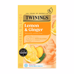 Twinings Lemon and Ginger Flavoured Tea - 80 Biodegradable Bags (Multipack of 4 x 20), Caffeine-Free Herbal Tea with Zesty Le ...