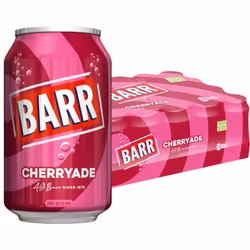 BARR since 1875, 24 Pack Cherryade, Zero No Sugar Cherry Flavoured Fizzy Drink Cans "Fizzingly Fun" - 24 x 330ml Cans