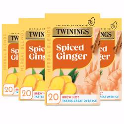 Twinings Ginger FlavouredTea - 80 Biodegradable Tea Bags (Multipack of 4 x 20 Bags) , Warming Herbal Blend, Caffeine-Free, Mu ...