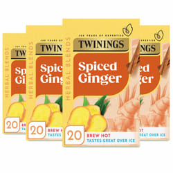 Twinings Ginger FlavouredTea - 80 Biodegradable Tea Bags (Multipack of 4 x 20 Bags) , Warming Herbal Blend, Caffeine-Free, Multipack for Convenience