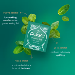 Pukka Herbs | Three Mint Organic Herbal Tea Box | Tea Infusion With Spearmint, Peppermint, Fieldmint | Ideal For Digestion | Sleep Tea | Caffeine Free