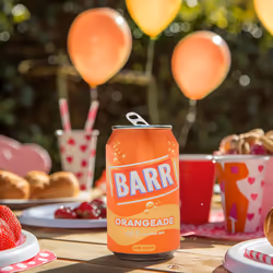 BARR since 1875, 24 Pack Sparkling Orangeade, Low Sugar Orange Flavoured Fizzy Drink "Fizzingly Fun" - 24 x 330ml Cans