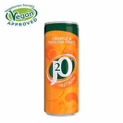 J2O Fruit Juice, Orange and Passion Fruit, 250ml Cans (Pack of 12)