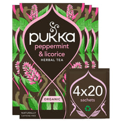 Pukka Herbs | Organic Peppermint & Licorice Herbal Tea Box | Ideal Digestive Infusion Selection | Soothing After-Meal Tea | Caffeine Free | 4 Packs |