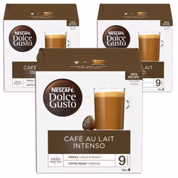 NESCAF? Dolce Gusto Cafe Au Lait Intenso Coffee Pods, 16 Capsules (48 Servings, Pack of 3, Total 48 Capsules)