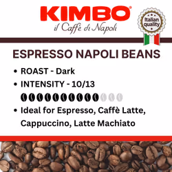 Kimbo Espresso Napoletano Whole Coffee Beans, Dark Roast, 1kg Bag