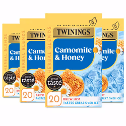 Twinings Camomile and Honey FlavouredTea - 80 Biodegradable Tea Bags (Multipack of 4 x 20 Bags), Soothing Herbal Blend, Caffe ...