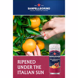 San Pellegrino Italian Sparkling Drinks Tastefully Light Sparkling Pomegranate & Orange Canned Soft Drink 12 x 330ml | 68 kCals per Can