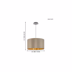 Eglo Maserlo Pendant Light, Gold Matt Nickel Stee and Taupe Fabric Hanging Lamp, Dining and Living Room Ceiling Lighting, E27 Socket, ? 6 inches