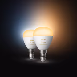 Philips Hue White Ambiance Luster Smart LED Light Bulb 2 Pack [E14 Edison Screw] for Indoor Home Lighting, Livingroom, Bedroom.