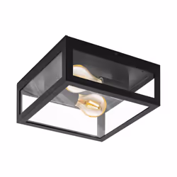 Eglo Alamonte 1 Outdoor Ceiling lamp, 2-Flame Outdoor Wall Light, Black galvanised Steel with Clear Glass Ceiling Light, E27  ...