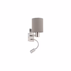 Eglo Pasteri 2-Bulb LED Fabric Wall Lamp, Steel and Fabric Bedside Light Coloured in Nickel Matt and Taupe, E27 Socket, incl. ...