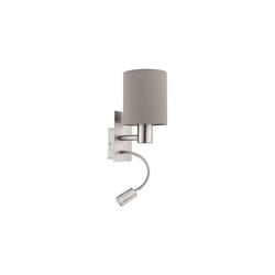 Eglo Pasteri 2-Bulb LED Fabric Wall Lamp, Steel and Fabric Bedside Light Coloured in Nickel Matt and Taupe, E27 Socket, incl. Switch and Flexible