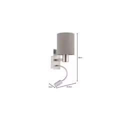 Eglo Pasteri 2-Bulb LED Fabric Wall Lamp, Steel and Fabric Bedside Light Coloured in Nickel Matt and Taupe, E27 Socket, incl. Switch and Flexible