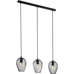 EGLO Newtown Vintage 3-Flame Pendant Lamp, Retro Black Steel Hanging Light, E27 Socket