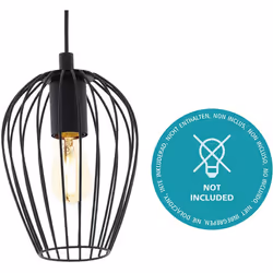 EGLO Newtown Vintage 3-Flame Pendant Lamp, Retro Black Steel Hanging Light, E27 Socket
