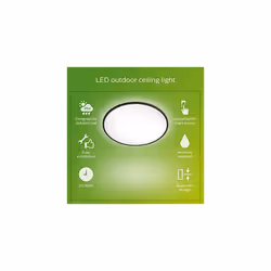 Philips LED Superslim Outdoor Ceiling Light 15W [Cool White - Black] Water Resistant IP54, for Garden, Patio and Terrace Lighting.