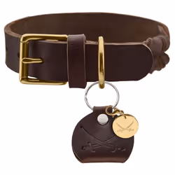 HUNTER Sansibar Solid Dog Collar Leather Heavy Duty Grippy Braided 40 (S) Dark Brown