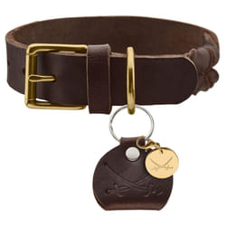 HUNTER SANSIBAR SOLID Leather Dog Collar Heavy Duty Grip Braided 50 (S-M) Dark Brown