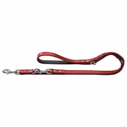 HUNTER Nickel-Plated Split-Leather Basic Training Lead Rope, 13 x 200 cm, Medium, Red/Nappa Black