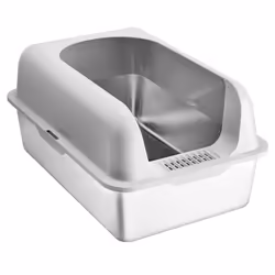 VEVOR Cat Litter Box, 6 inches Deep, XL Extra Large Stainless Steel Cat Litter Box with Scoop, Wide Filtering Foot Board & High Sides, Enclosed
